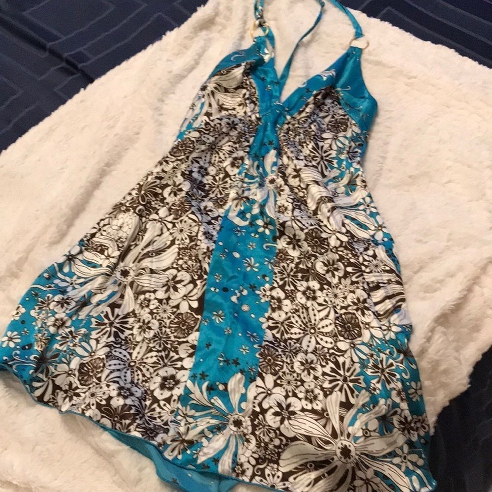 NWOT—-beautiful blue and brown dress